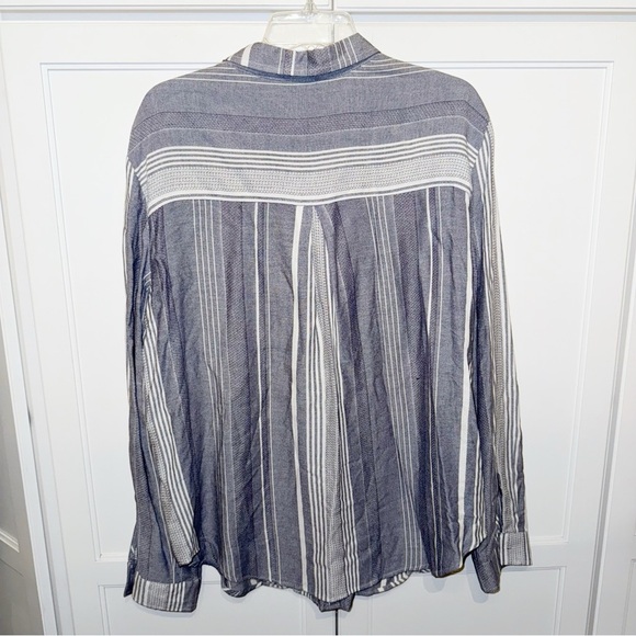 Anthropologie Maeve Shirt Sz Large Blue Chatham Striped Button Down Blouse - Picture 4 of 12